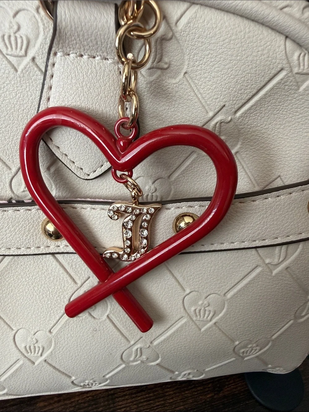 Juicy Couture Cream Dome Satchel with Heart Charm and Teddy Accent